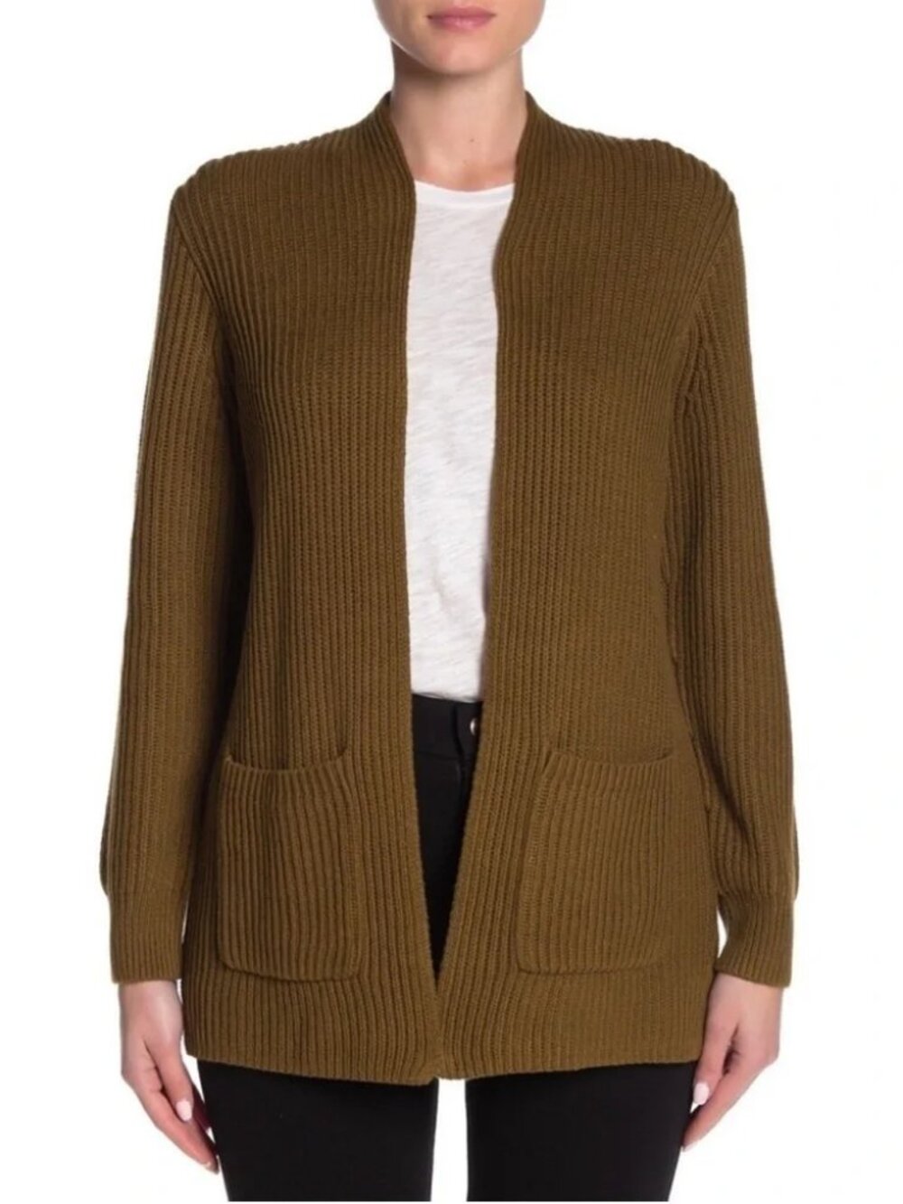 Madewell Nolan Ribbed Cotton Cardigan Olive Green/Asparagus Size Small